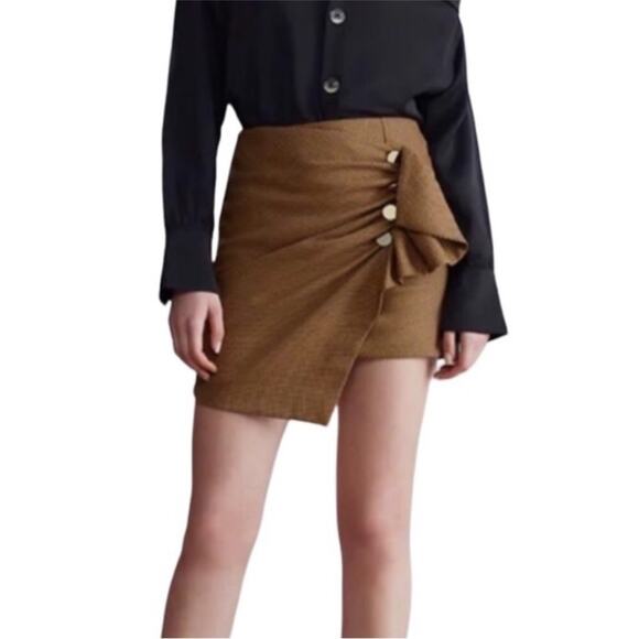 N12H Houndstooth Skirt S Exhibitionist Wrap Assym Ruffle Boho Fairy Acubi City - Picture 3 of 12